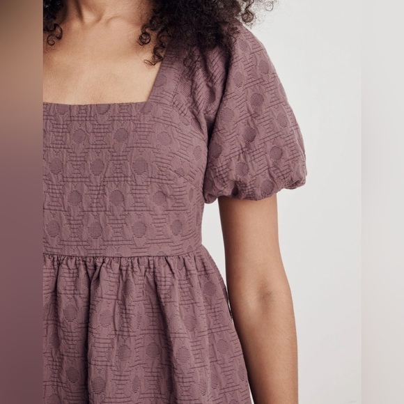 Madewell Floral Quilted Puff-Sleeve Mini Dress in Fig Purple Size Small NWT - Picture 4 of 14